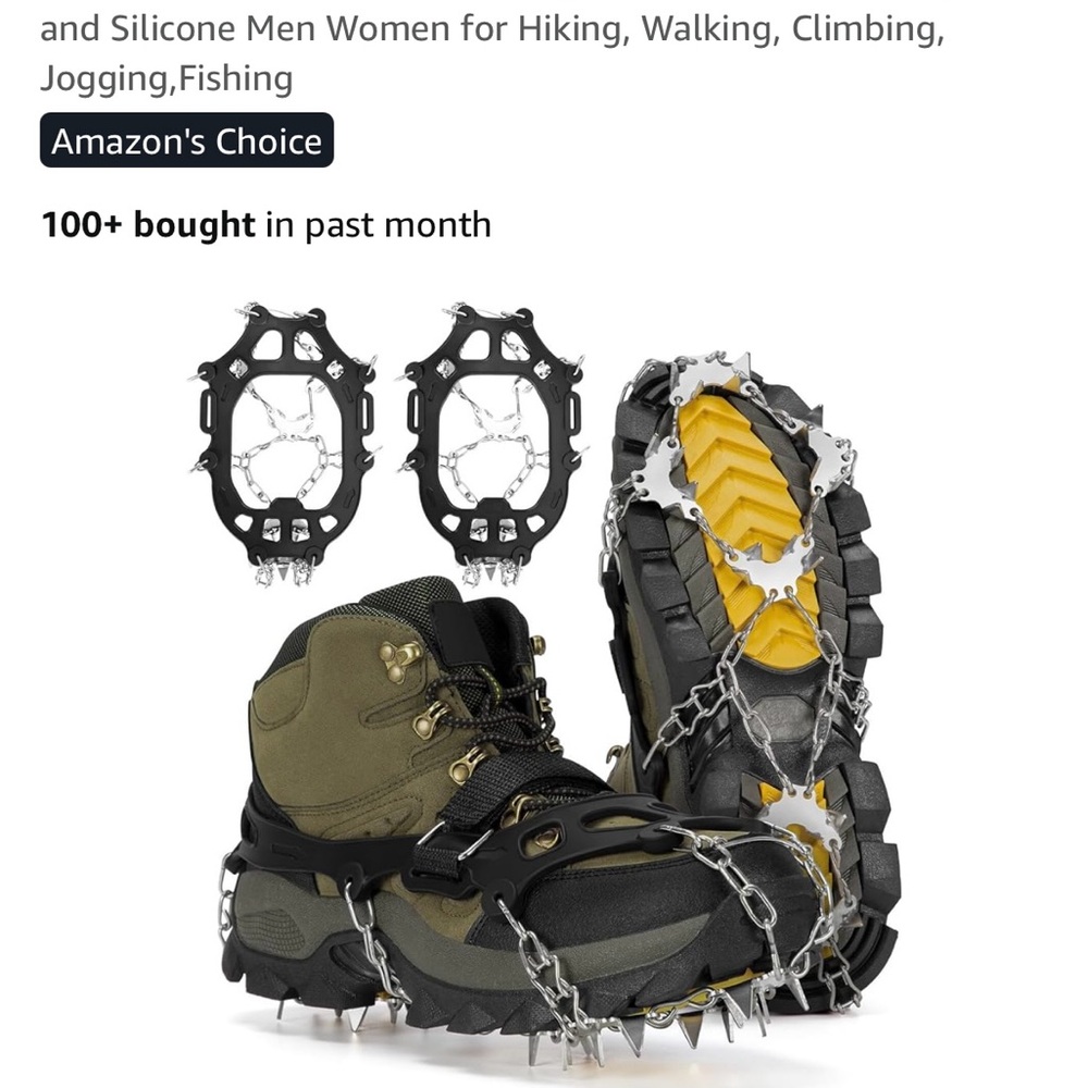 Tomaje micro-spikes for walking on ice. Carry bag